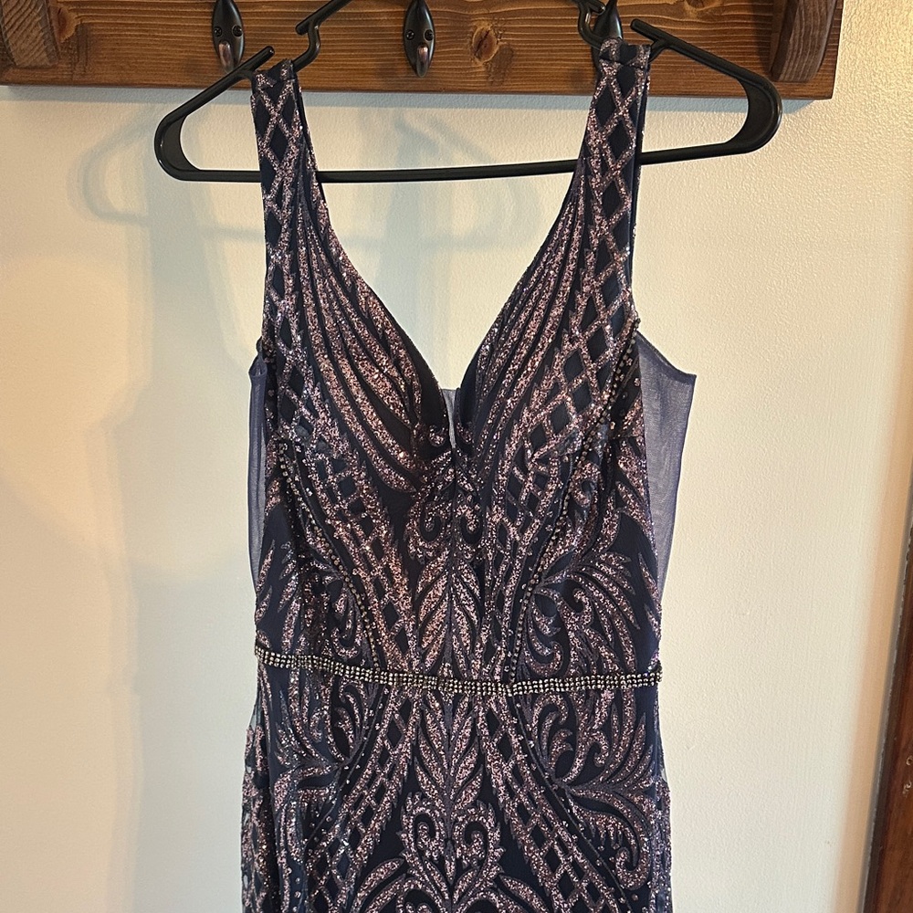 Elegant Navy Blue Embellished Dress